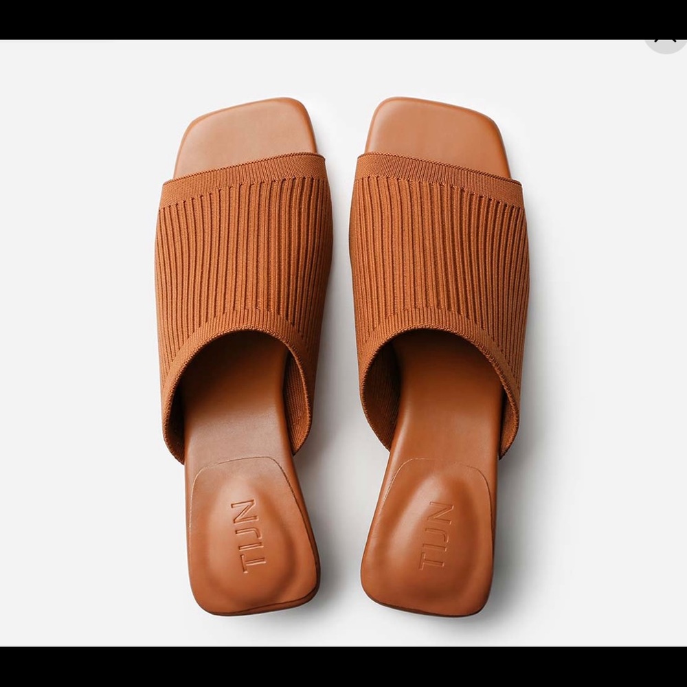 TIJN cognac mules.